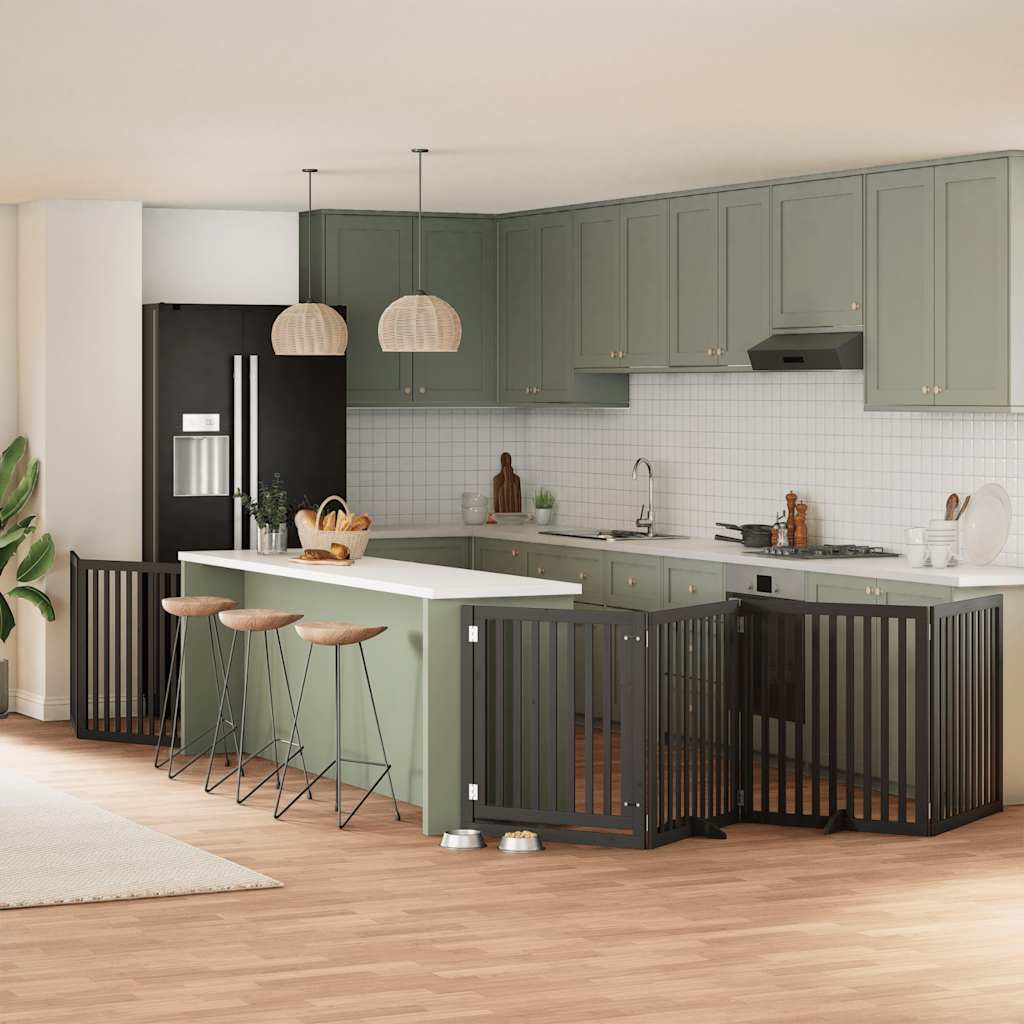 Cancello Cani Porta Pieghevole Nero 8 Pannelli 640 Cm Pioppo