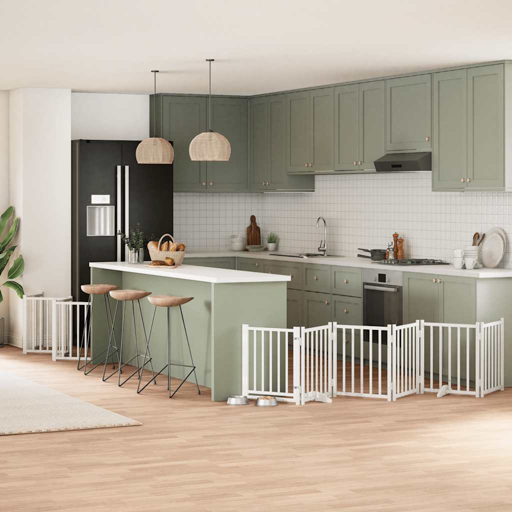 Cancello Cani Porta Pieghevole Bianco 12 Pannelli 600 Cm Pioppo