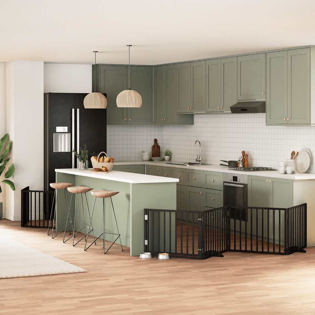 Cancello Cani Porta Pieghevole Nero 12 Pannelli 960 Cm Pioppo