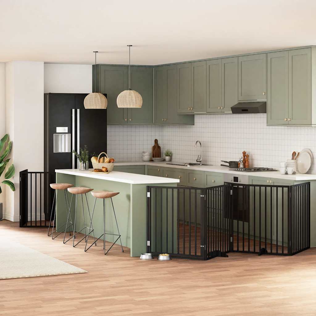 Cancello Per Cani Porta Pieghevole Nero 6 Pannelli 480cm Pioppo