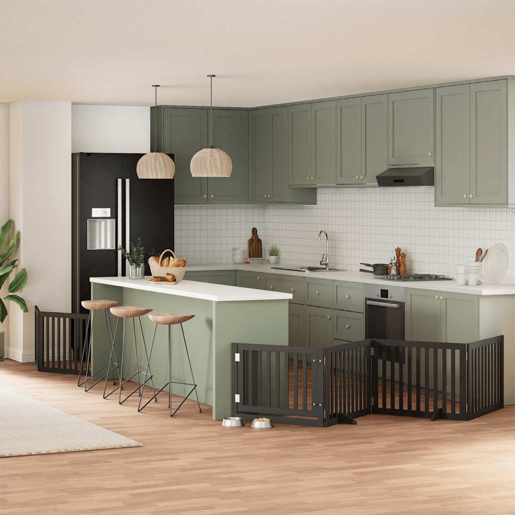 Cancello Cani Porta Pieghevole Nero 8 Pannelli 640 Cm Pioppo