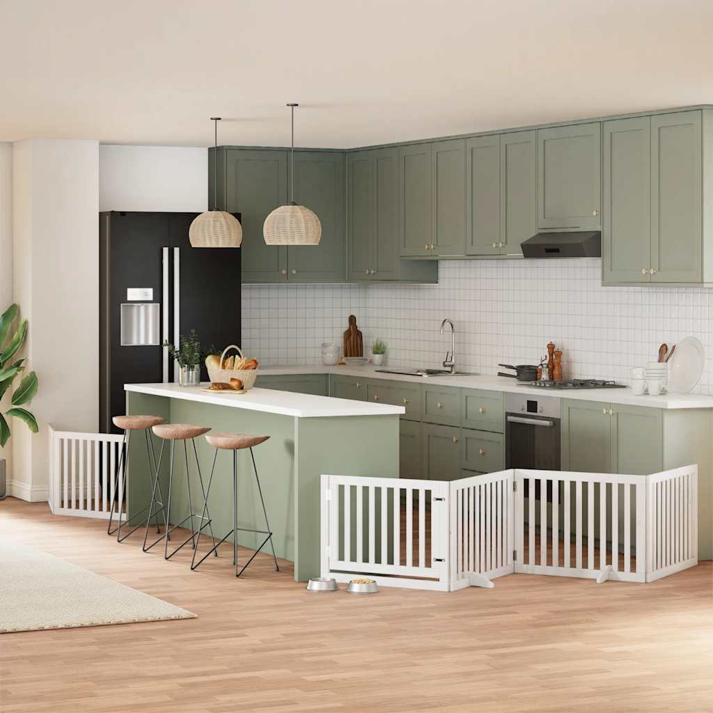 Cancello Cani Porta Pieghevole Bianco 8 Pannelli 640 Cm Pioppo