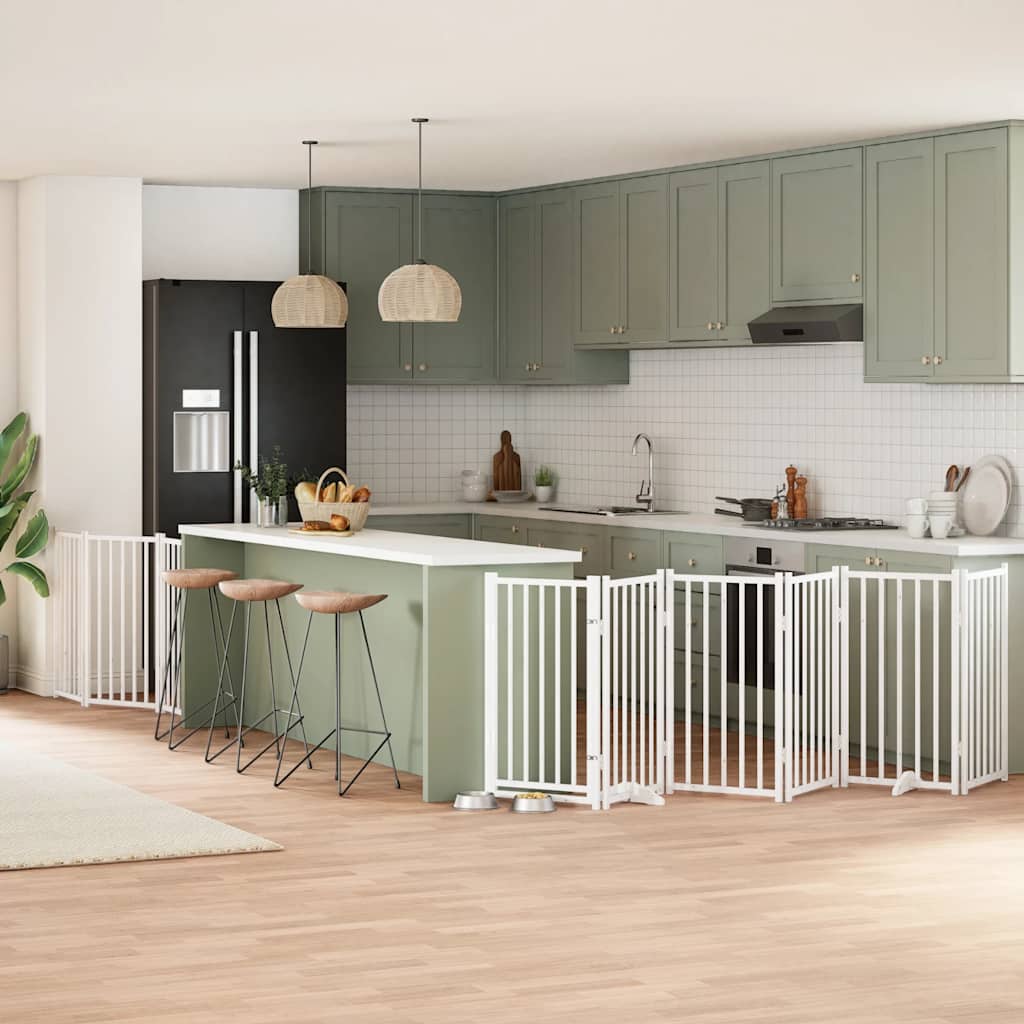 Cancello Cani Porta Pieghevole Bianco 9 Pannelli 450 Cm Pioppo