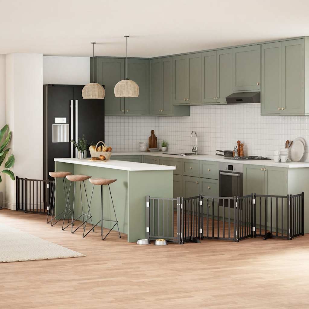 Cancello Per Cani Porta Pieghevole Nero 9 Pannelli 450cm Pioppo