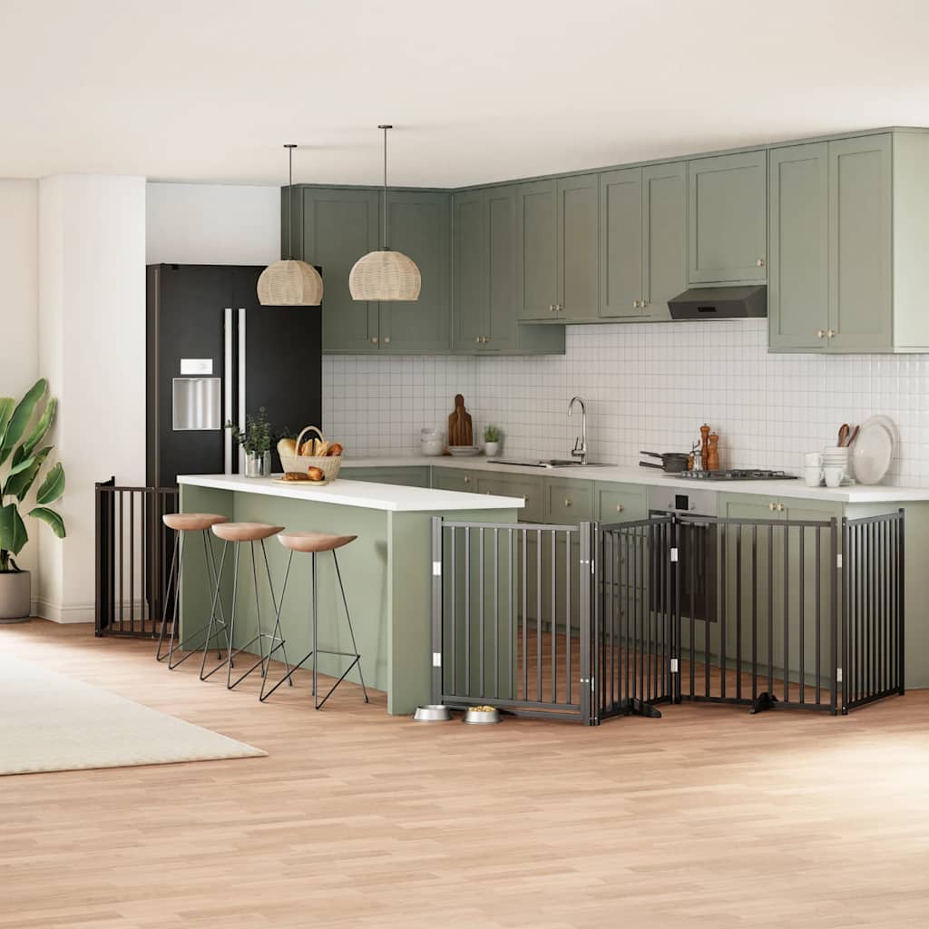 Cancello Per Cani Porta Pieghevole Nero 6 Pannelli 480cm Pioppo