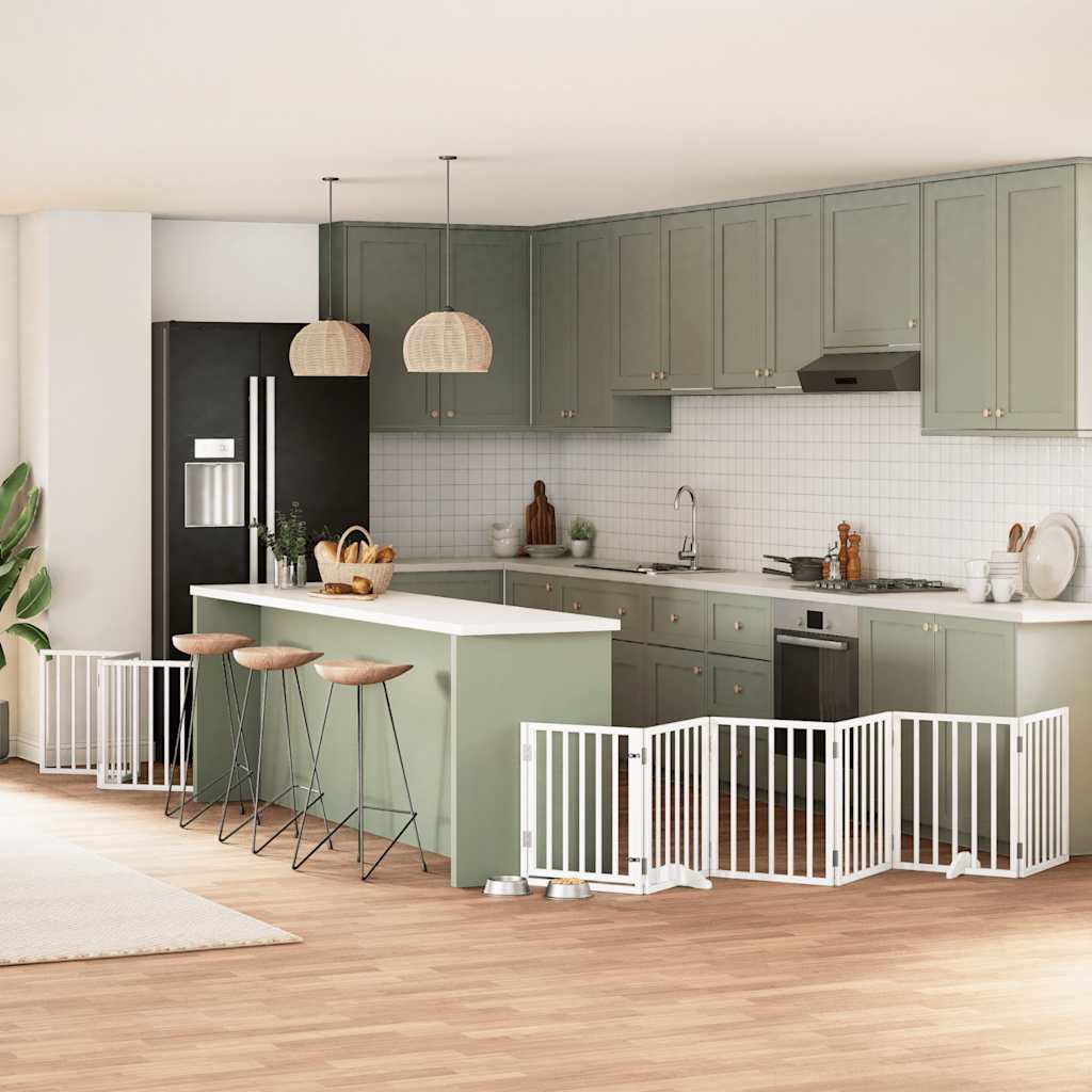 Cancello Cani Porta Pieghevole Bianco 9 Pannelli 450 Cm Pioppo