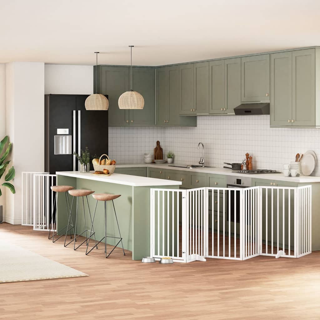 Cancello Cani Porta Pieghevole Bianco 9 Pannelli 450 Cm Pioppo