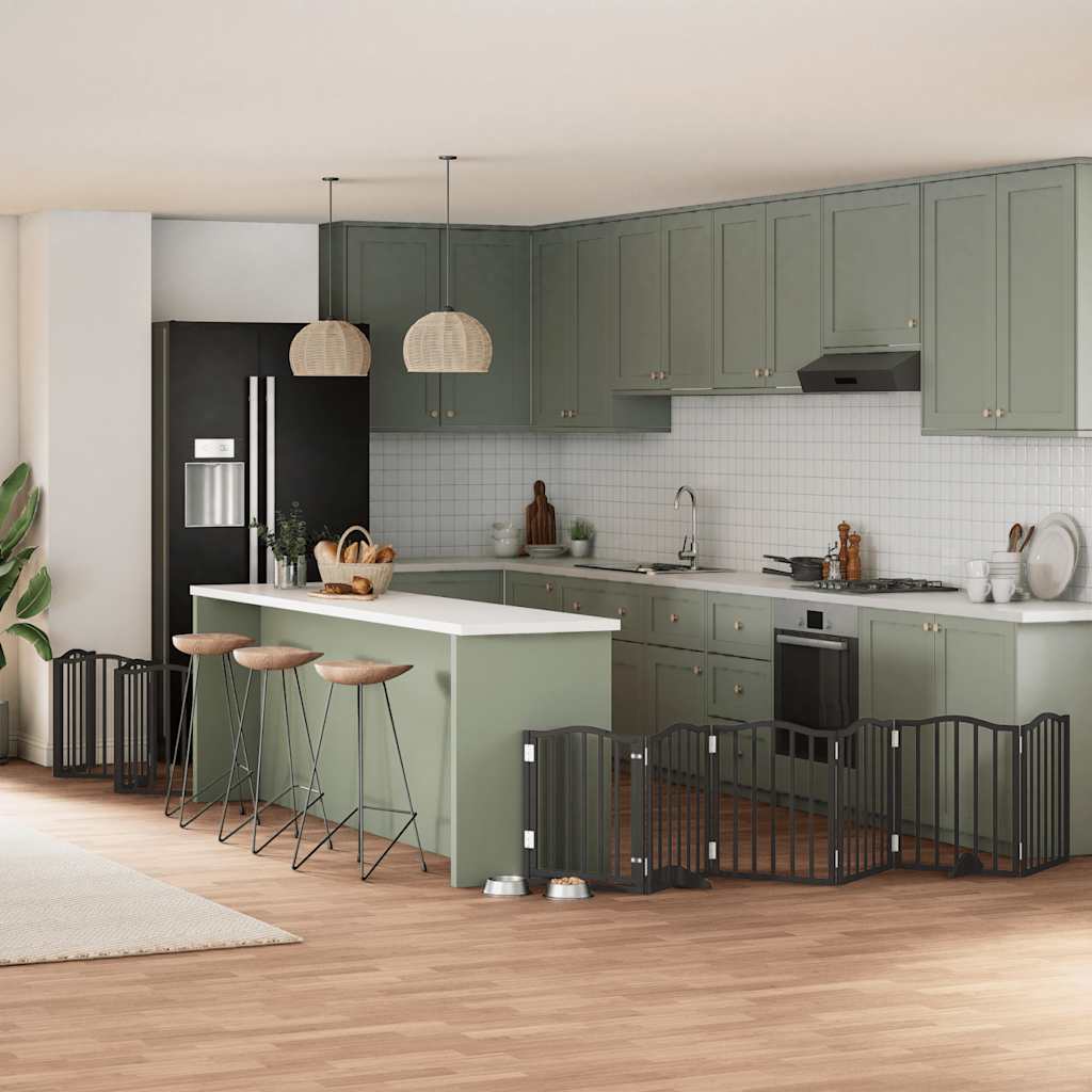 Cancello Cani Porta Pieghevole Nero 12 Pannelli 600 Cm Pioppo