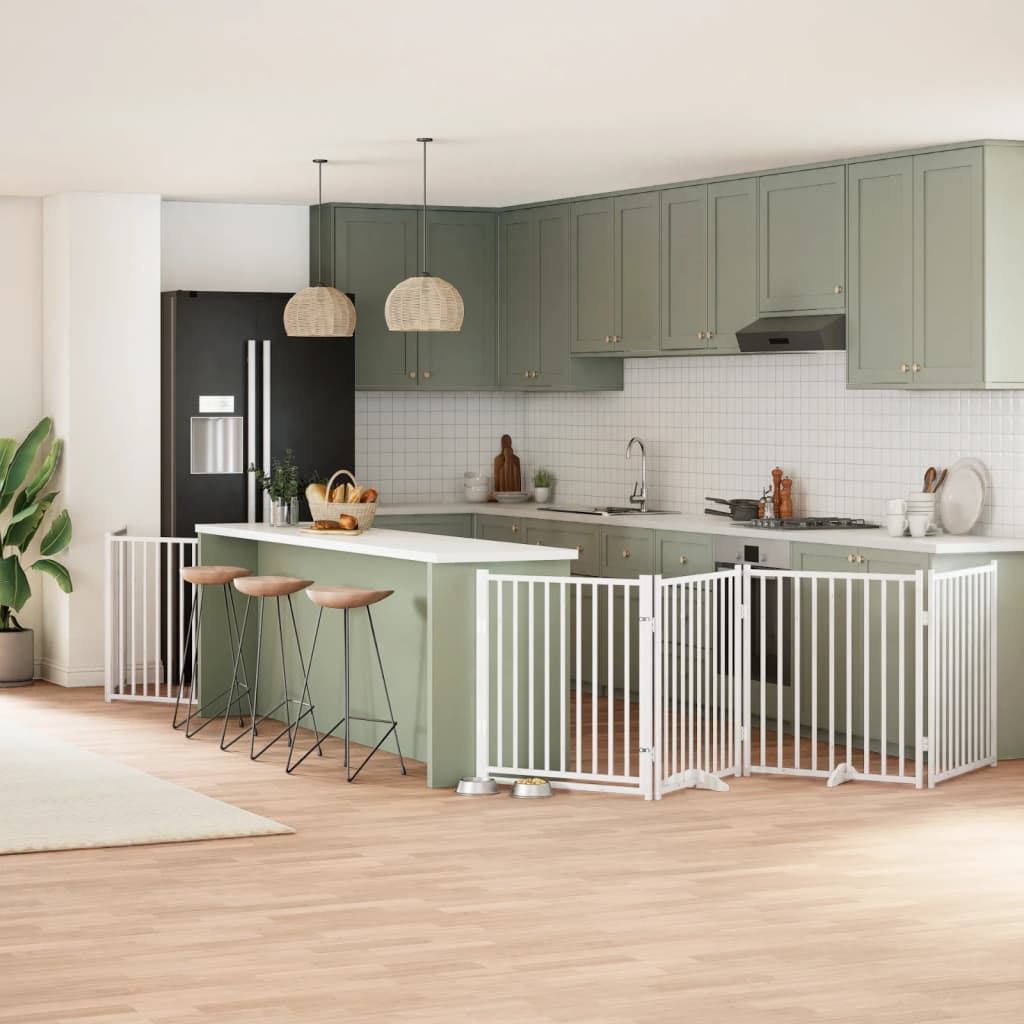 Cancello Cani Porta Pieghevole Bianco 12 Pannelli 640 Cm Pioppo