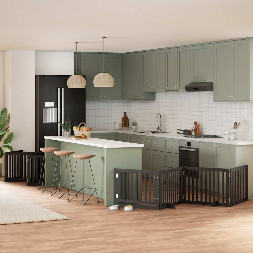 Cancello Cani Porta Pieghevole Nero 12 Pannelli 960 Cm Pioppo