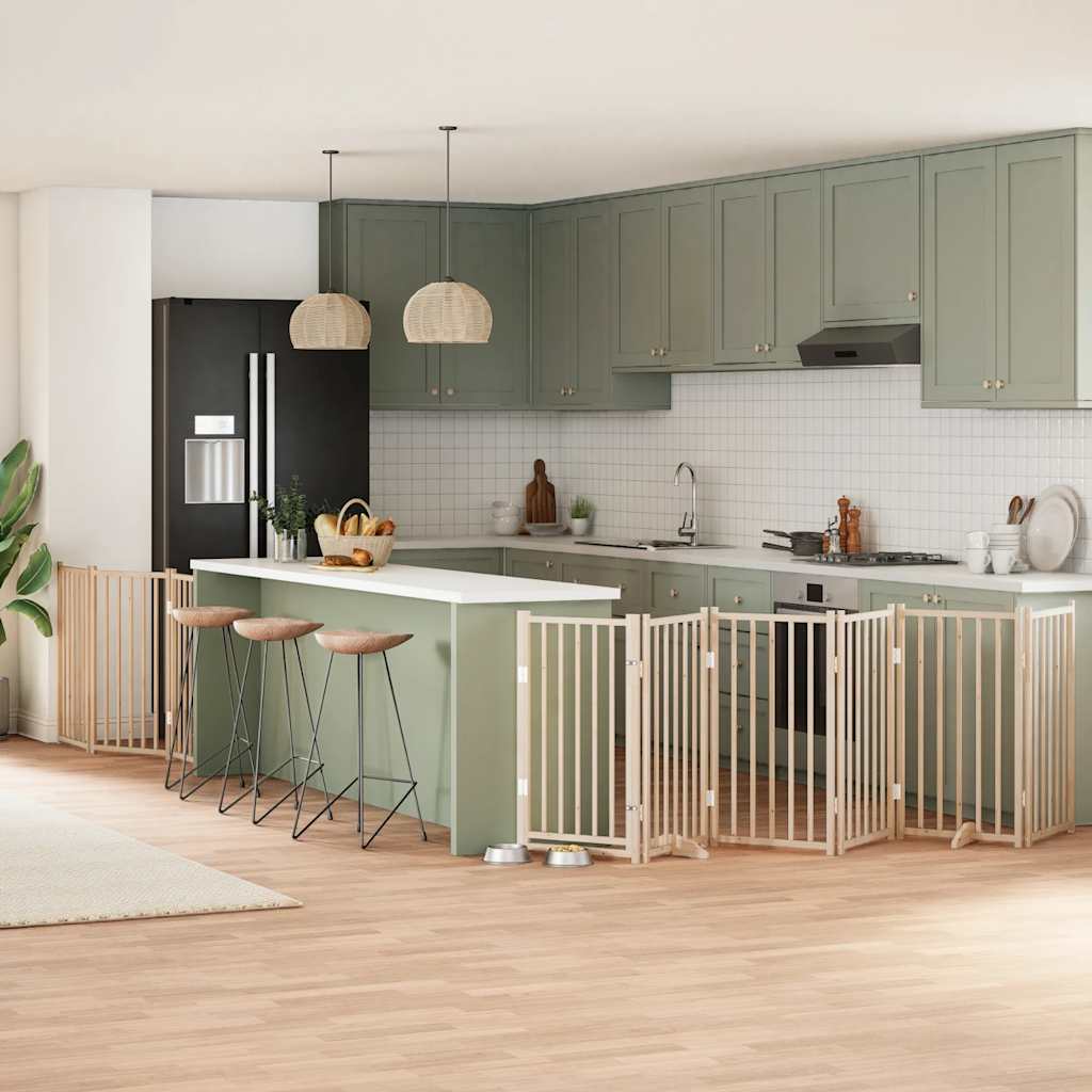 Cancello Per Cani Con Porta Pieghevole 9 Pannelli 450 Cm Pioppo