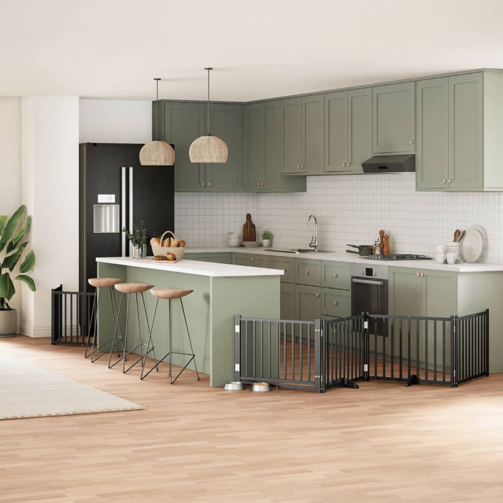 Cancello Cani Porta Pieghevole Nero 12 Pannelli 960 Cm Pioppo