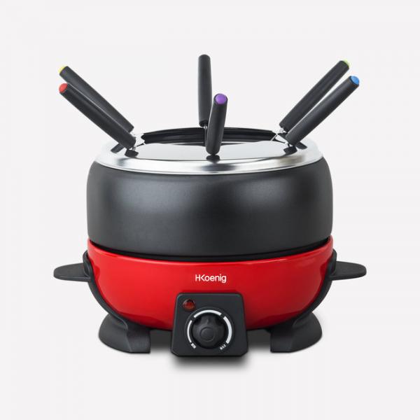Hkoenig Alp1800 - Fonduta Elettrica 6 Persone - 2l - 800w - Termostato Regolabile Da 25 ° C A 190 ° C - Pentola Rimovibile - Rosso E Nero