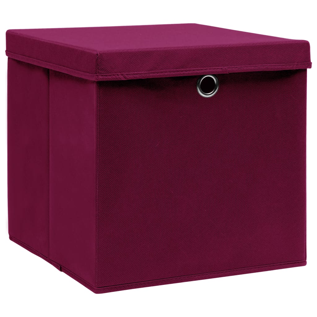 Scatole Con Coperchi 4pz Rosso Scuro 32x32x32 Cm Tessuto