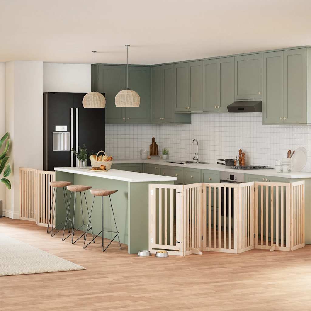 Cancello Per Cani Con Porta Pieghevole 9 Pannelli 450 Cm Pioppo