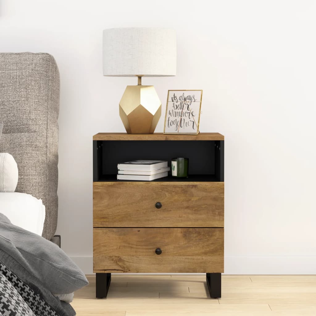 Comodino 50x33x62cm Legno Massello Di Mango E Legno Multistrato