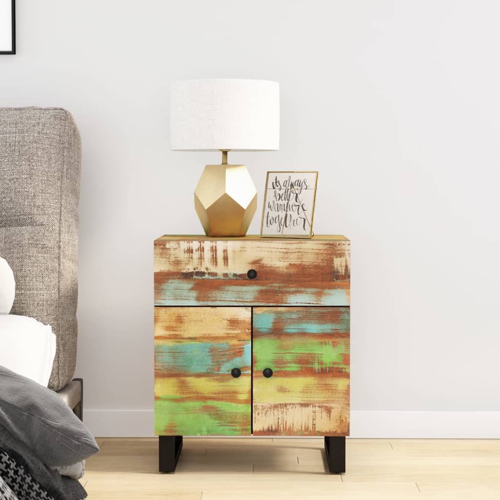 Comodino 50x33x60cm Legno Massello Recupero E Legno Multistrato