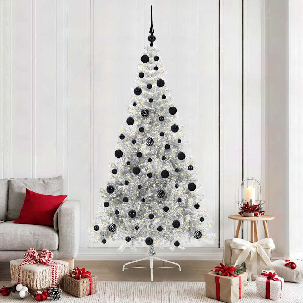 Albero Di Natale Artificiale Con Luci Integrate Argento 210 cm