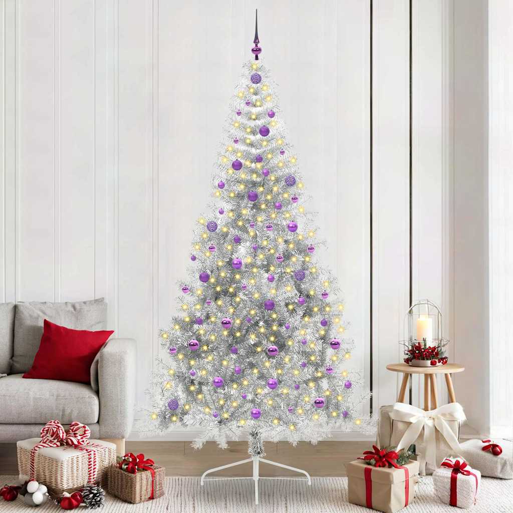 Albero Di Natale Artificiale Con Luci Integrate Argento 240 cm