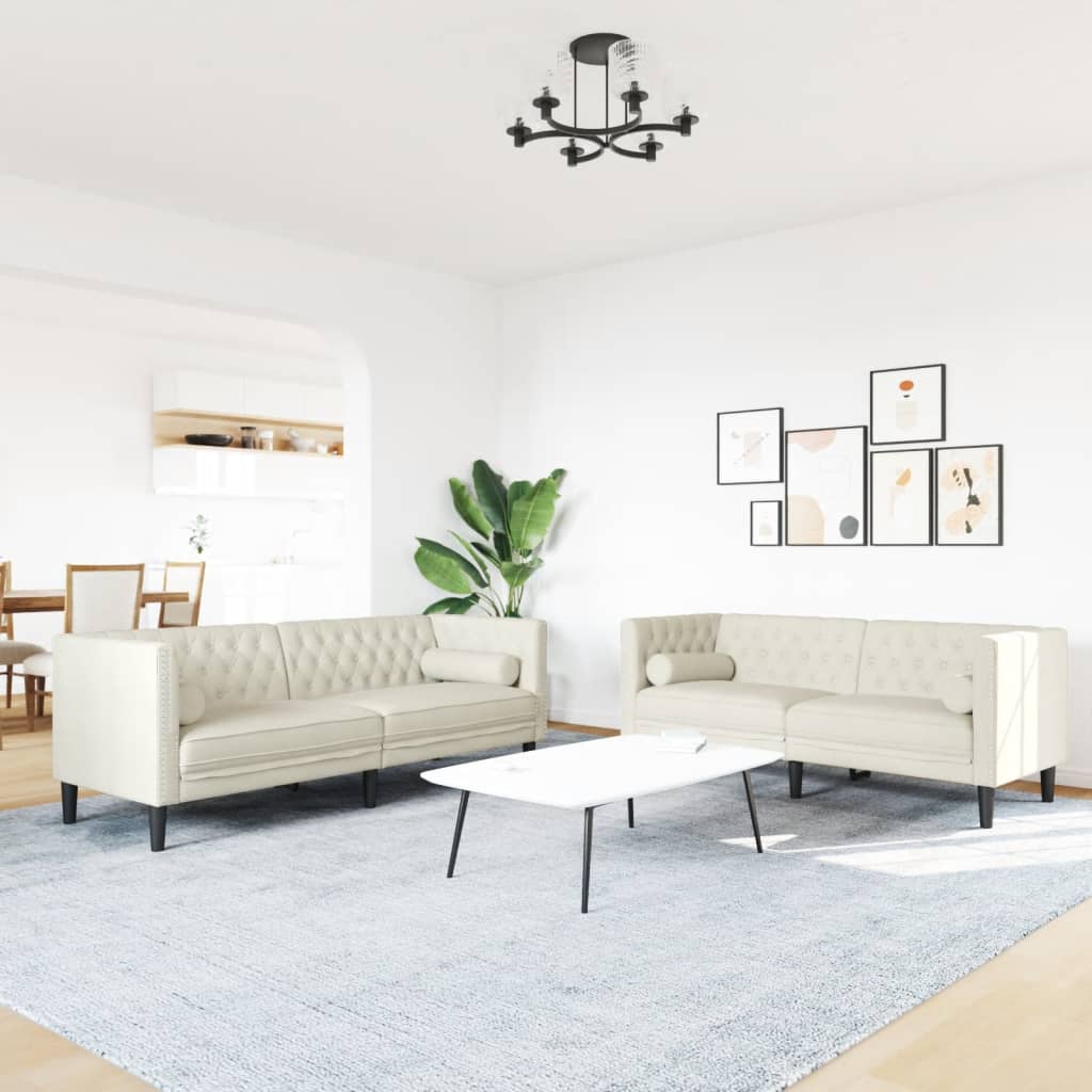 Set Divani Chesterfield 2pz Con Cuscini Crema Velluto - Image 3