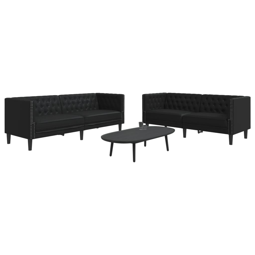 Set Divani Chesterfield 2pz Nero In Similpelle