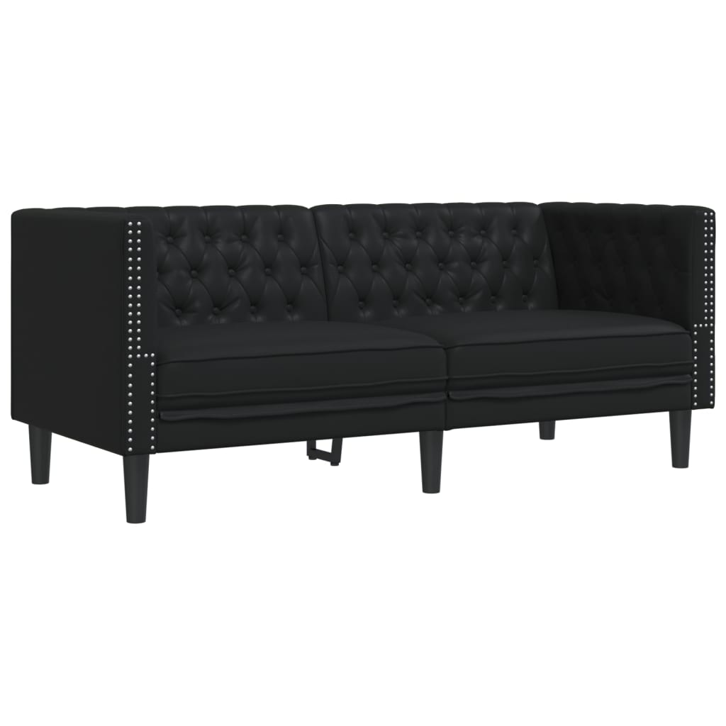 Set Divani Chesterfield 2pz Nero In Similpelle - Image 4