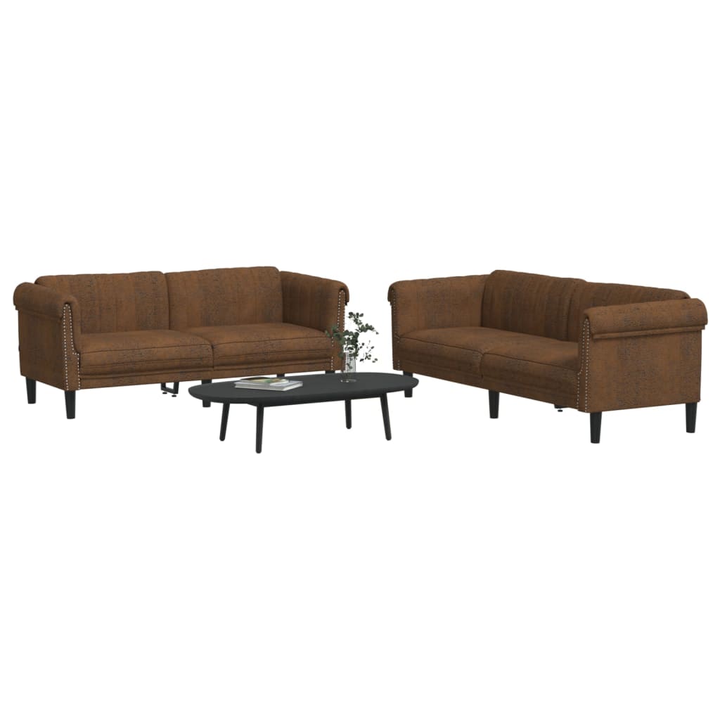 Set Di Divani 2 Pz Marrone In Velluto - Image 3