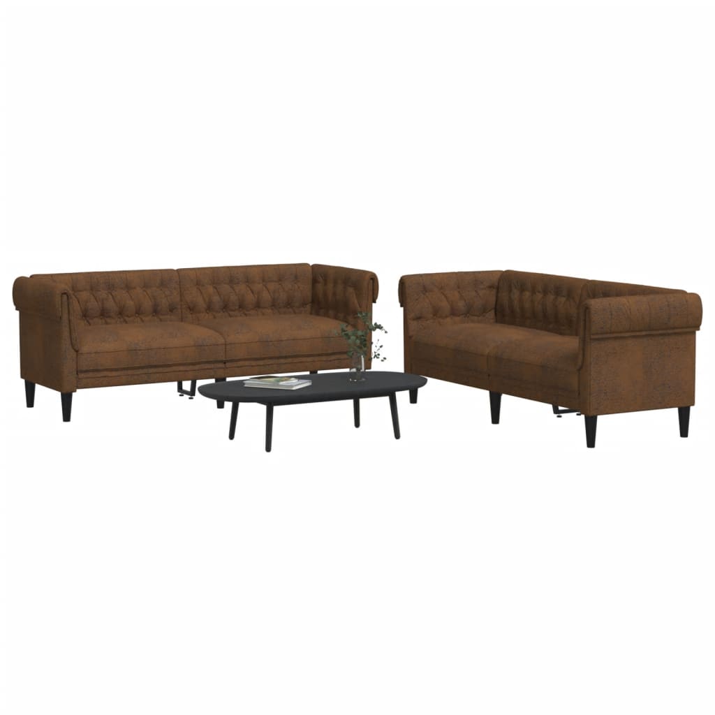 Set Di Divani 2 Pz Marrone In Tessuto