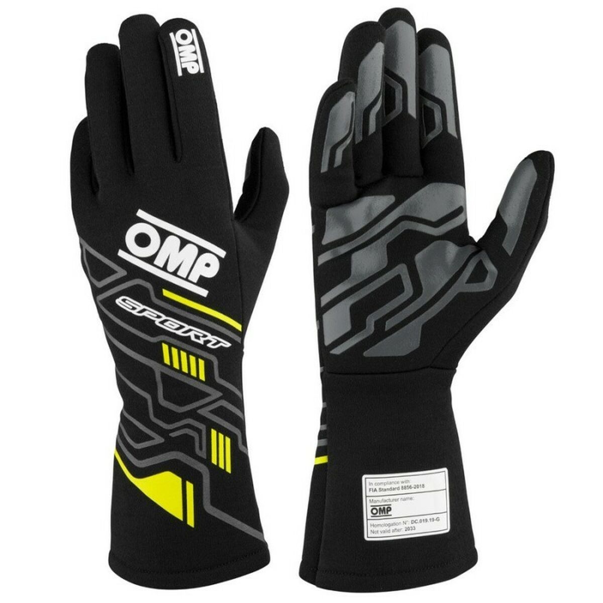 Guanti Karting Omp My2025 Giallo Nero Fia 8856-2018 Taglia:xs