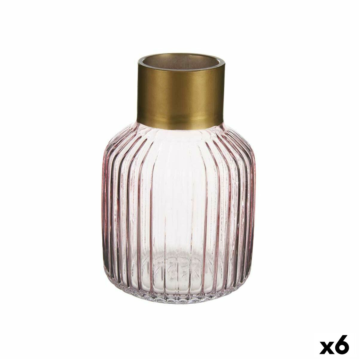 Vaso Gift Decor Rosa Dorato Vetro Righe 12 X 18 X 12 Cm (6 Unità)