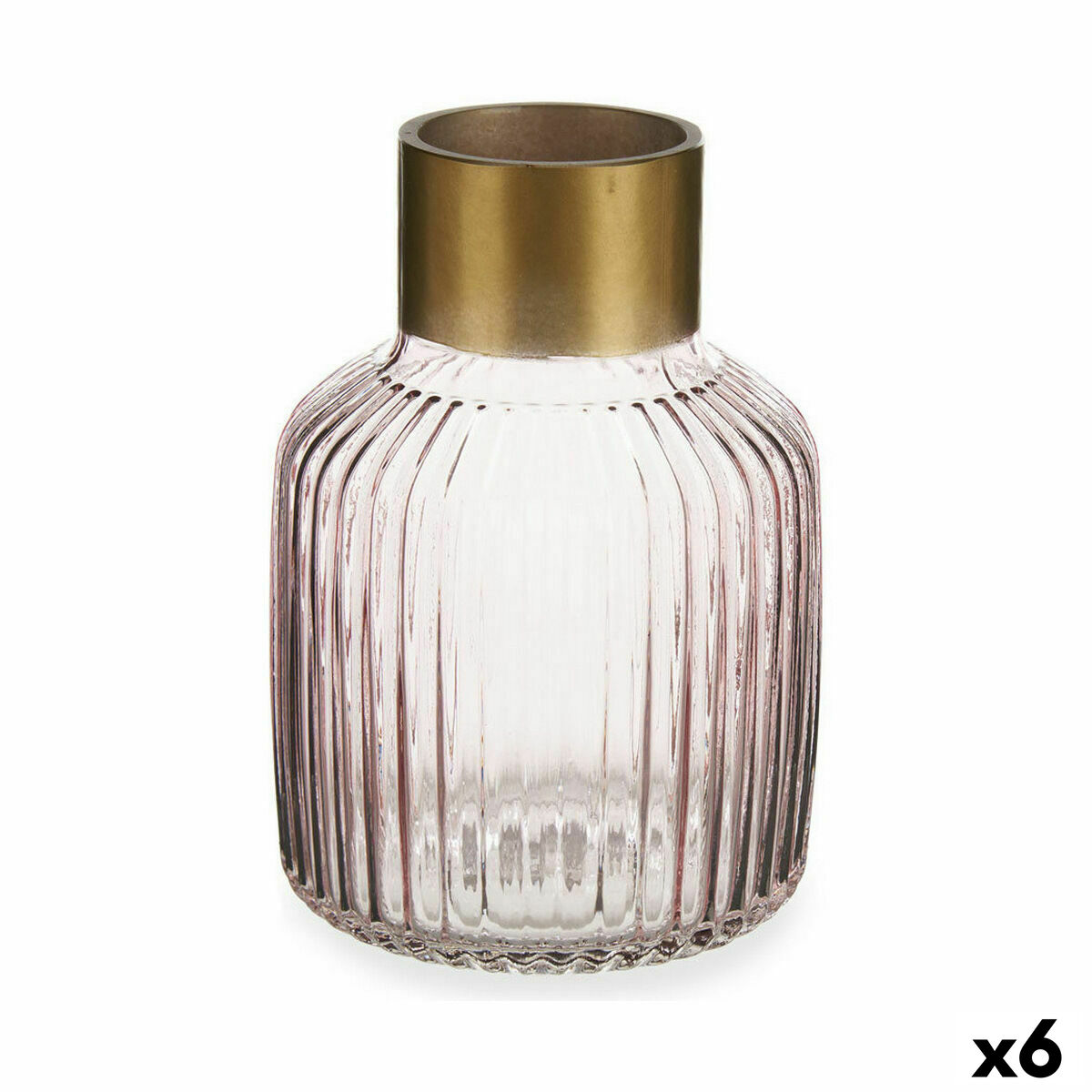 Vaso Gift Decor Rosa Dorato Vetro Righe 14,5 X 22 X 14,5 Cm (6 Unità)