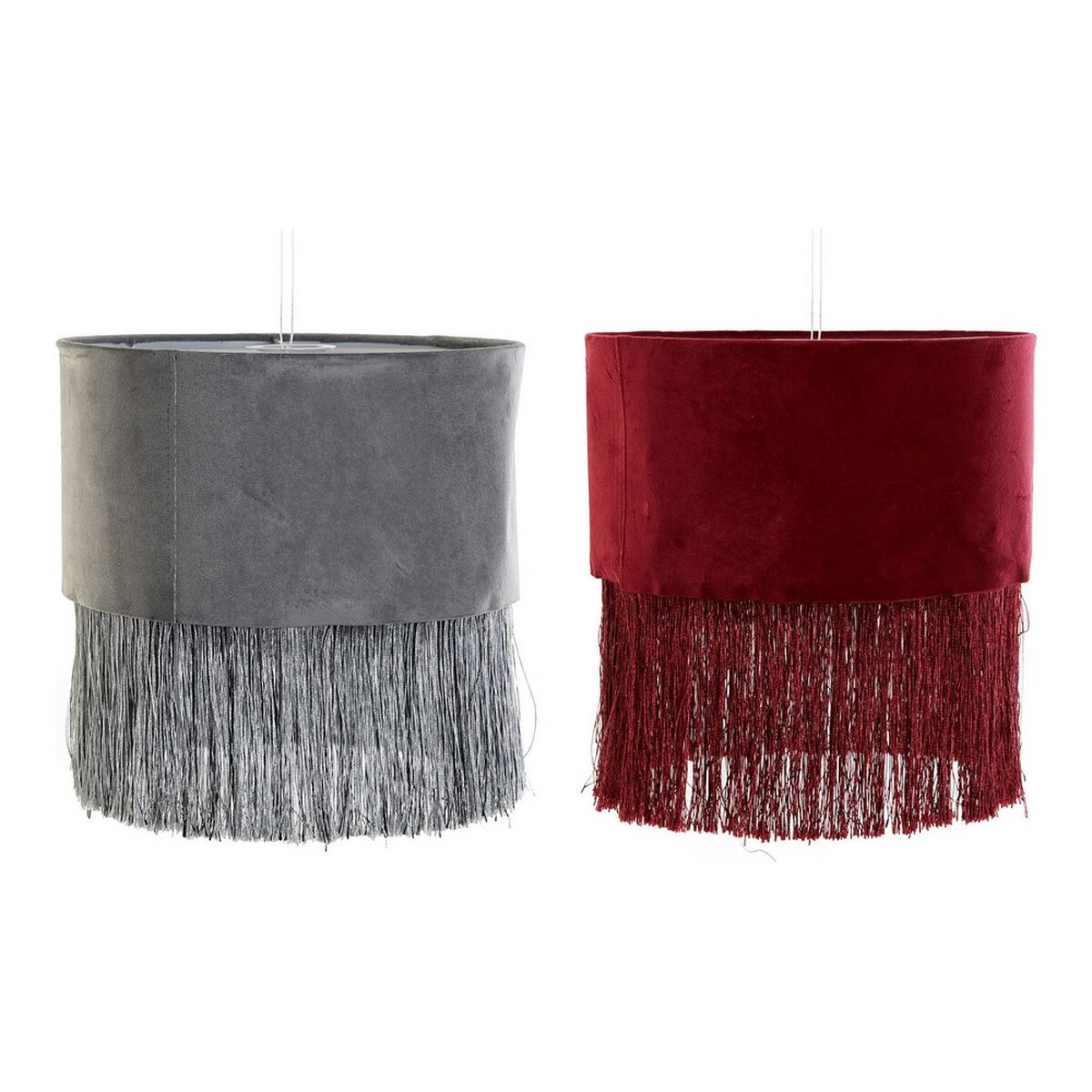 Paralume Dkd Home Decor 8424001773930 Grigio Bordeaux Metallo Velluto Frange Sixties 30 X 30 X 29 Cm (2 Unità)