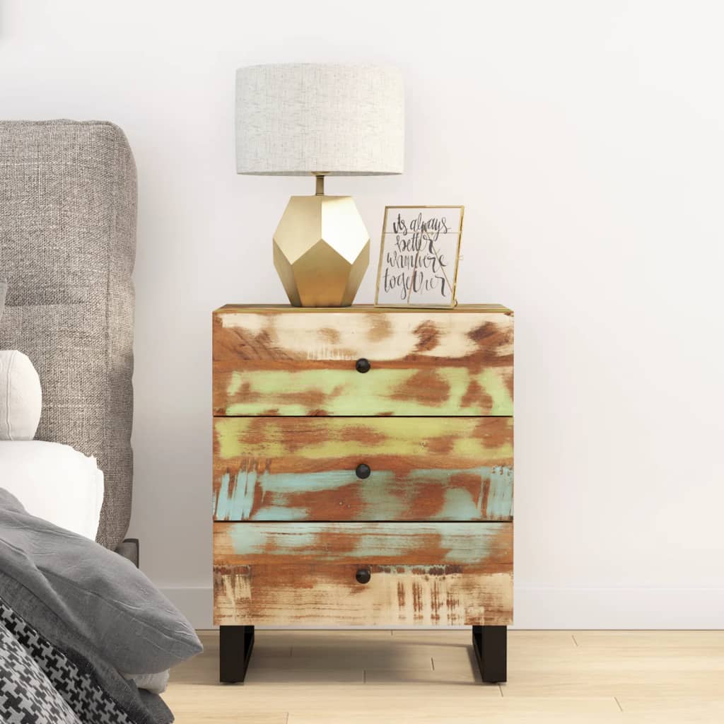 Comodino 50x33x62cm Legno Massello Recupero E Legno Multistrato