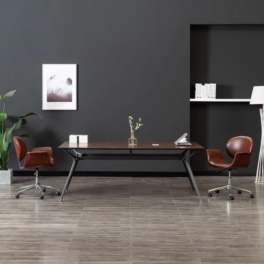 Sedia Da Ufficio Girevole Marrone In Similpelle