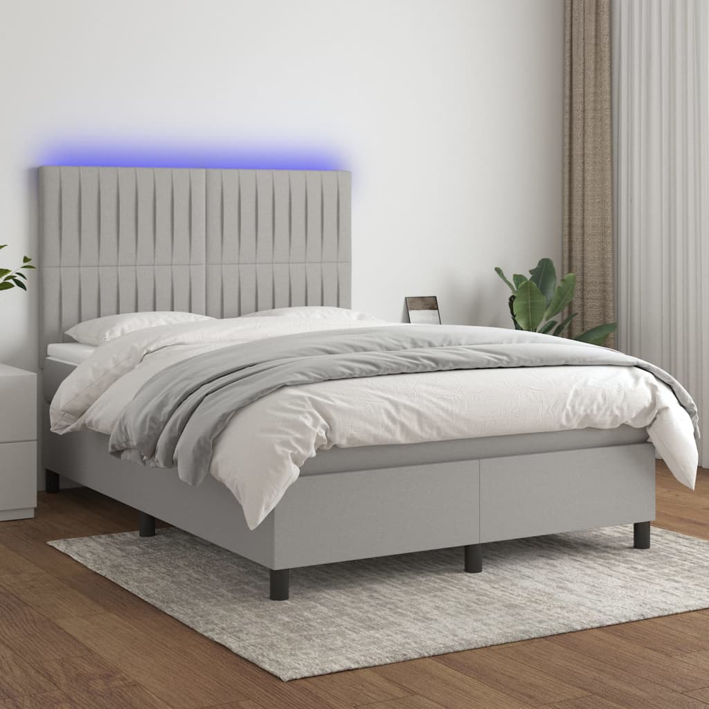 Letto A Molle Materasso E Led Grigio Chiaro 140x190 Cm Tessuto