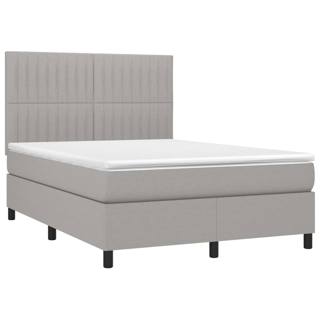 Letto A Molle Materasso E Led Grigio Chiaro 140x190 Cm Tessuto - Image 3