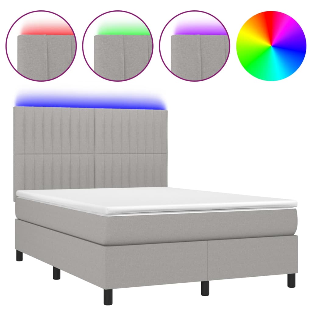 Letto A Molle Materasso E Led Grigio Chiaro 140x190 Cm Tessuto - Image 2