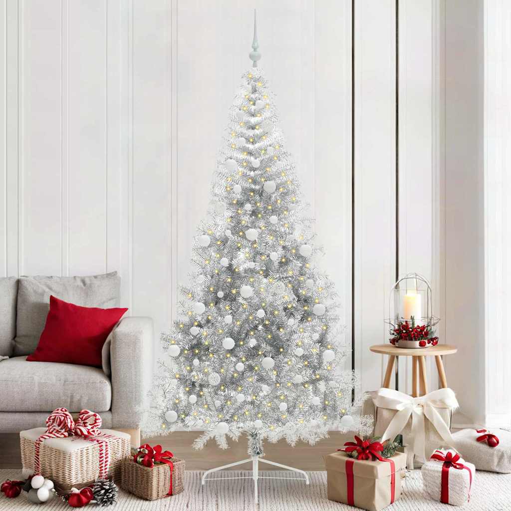 Albero Di Natale Artificiale Con Luci Integrate Argento 210 cm