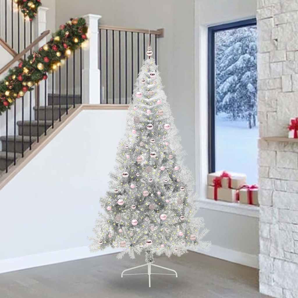 Albero Di Natale Artificiale Con Luci Integrate Argento 240 cm