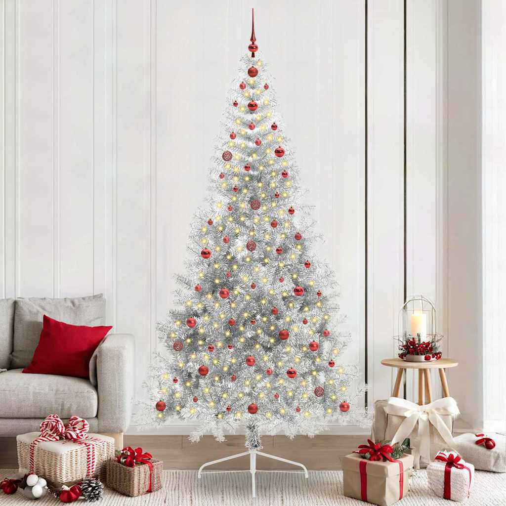 Albero Di Natale Artificiale Con Luci Integrate Argento 240 cm