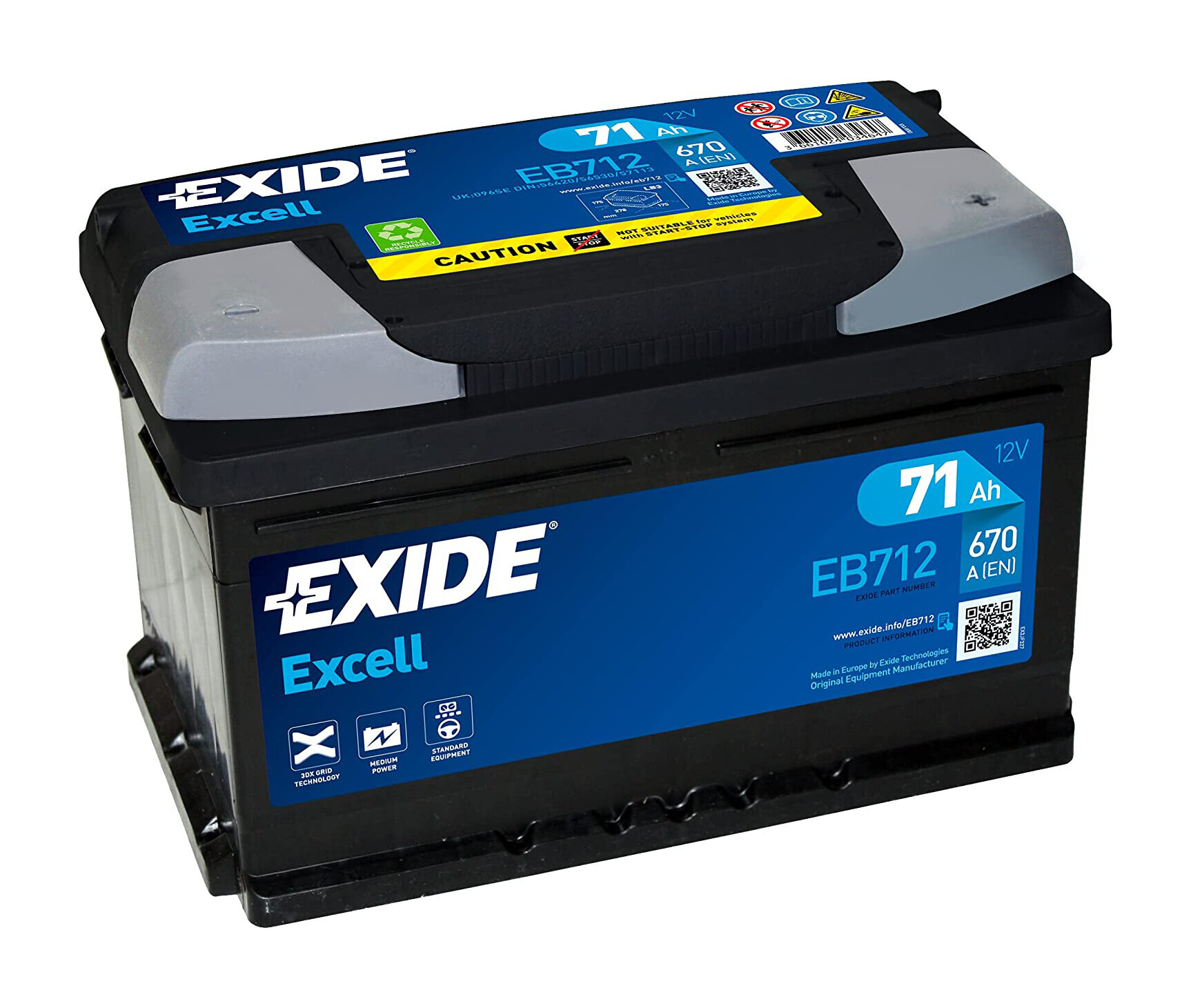 Batteria 12v - Exide Excell - 71 Ah - 670 A - Lb3