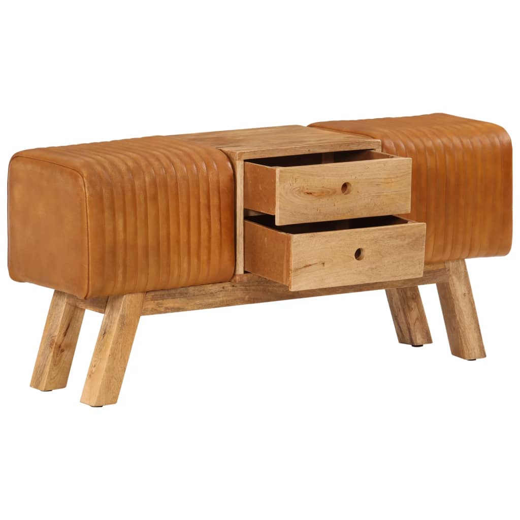 Panca Bok Marrone 107cm Vera Pelle Di Capra E Massello Di Mango