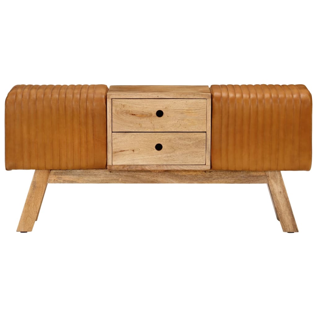 Panca Bok Marrone 107cm Vera Pelle Di Capra E Massello Di Mango - Image 3