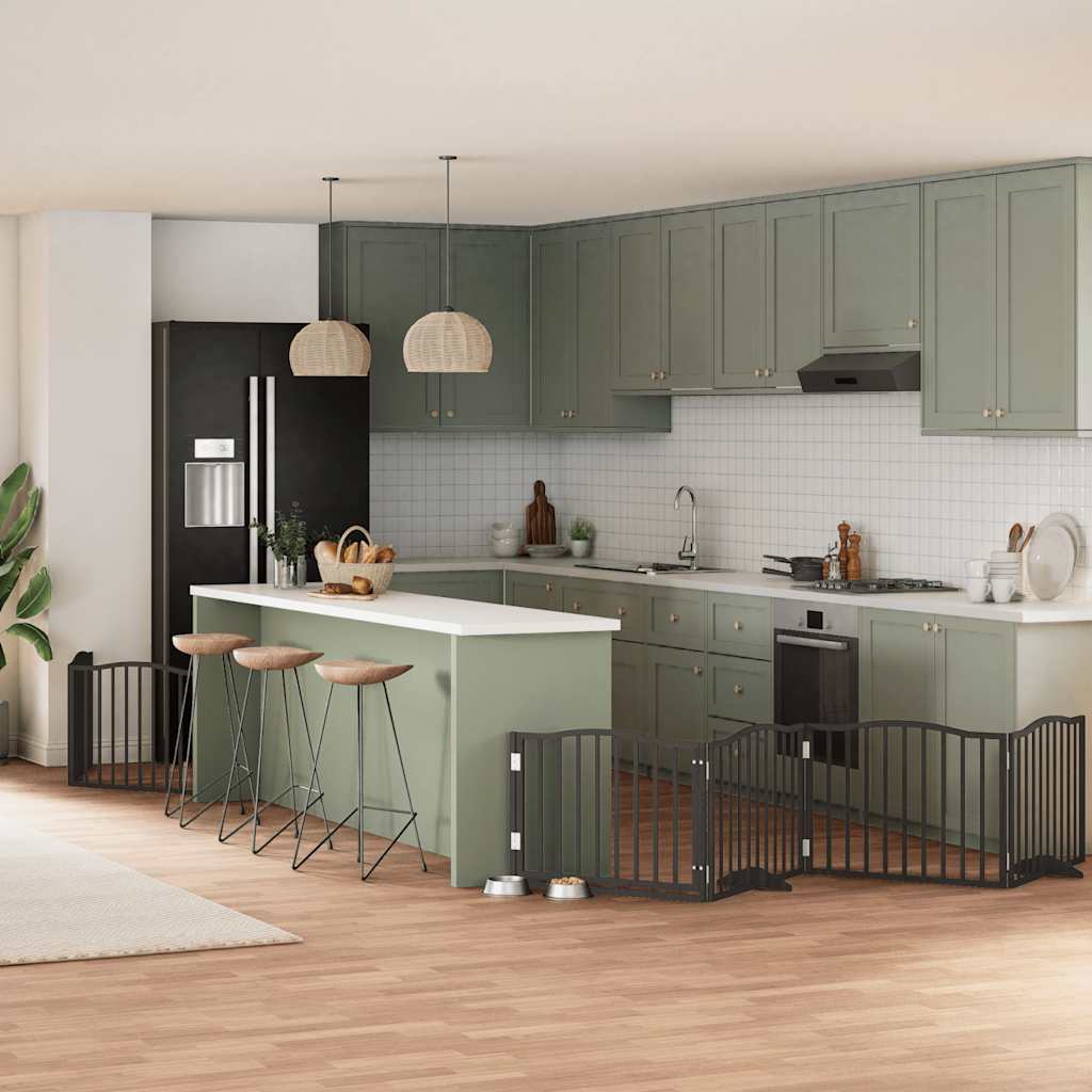 Cancello Cani Porta Pieghevole Nero 8 Pannelli 640 Cm Pioppo