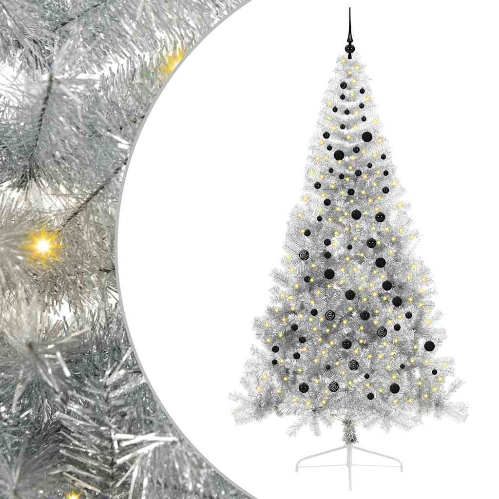 Albero Di Natale Artificiale Con Luci Integrate Argento 240 cm
