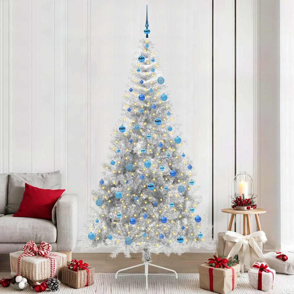 Albero Di Natale Artificiale Con Luci Integrate Argento 240 cm