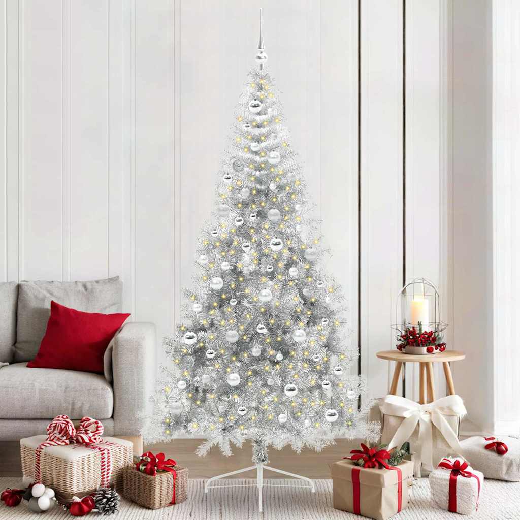 Albero Di Natale Artificiale Con Luci Integrate Argento 210 cm