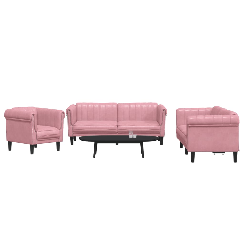 Set Di Divani 3 Pz Rosa In Velluto