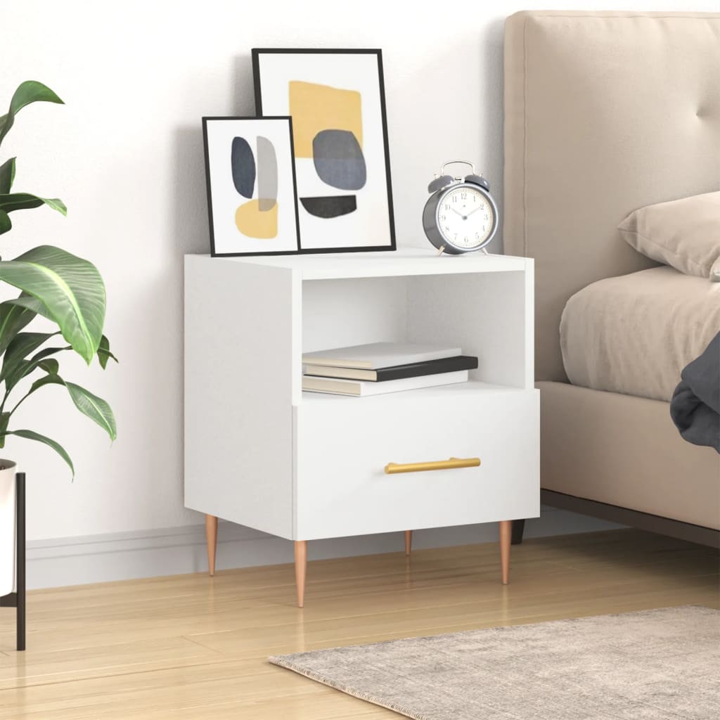 Comodino Bianco 40x35x47,5 Cm In Legno Multistrato