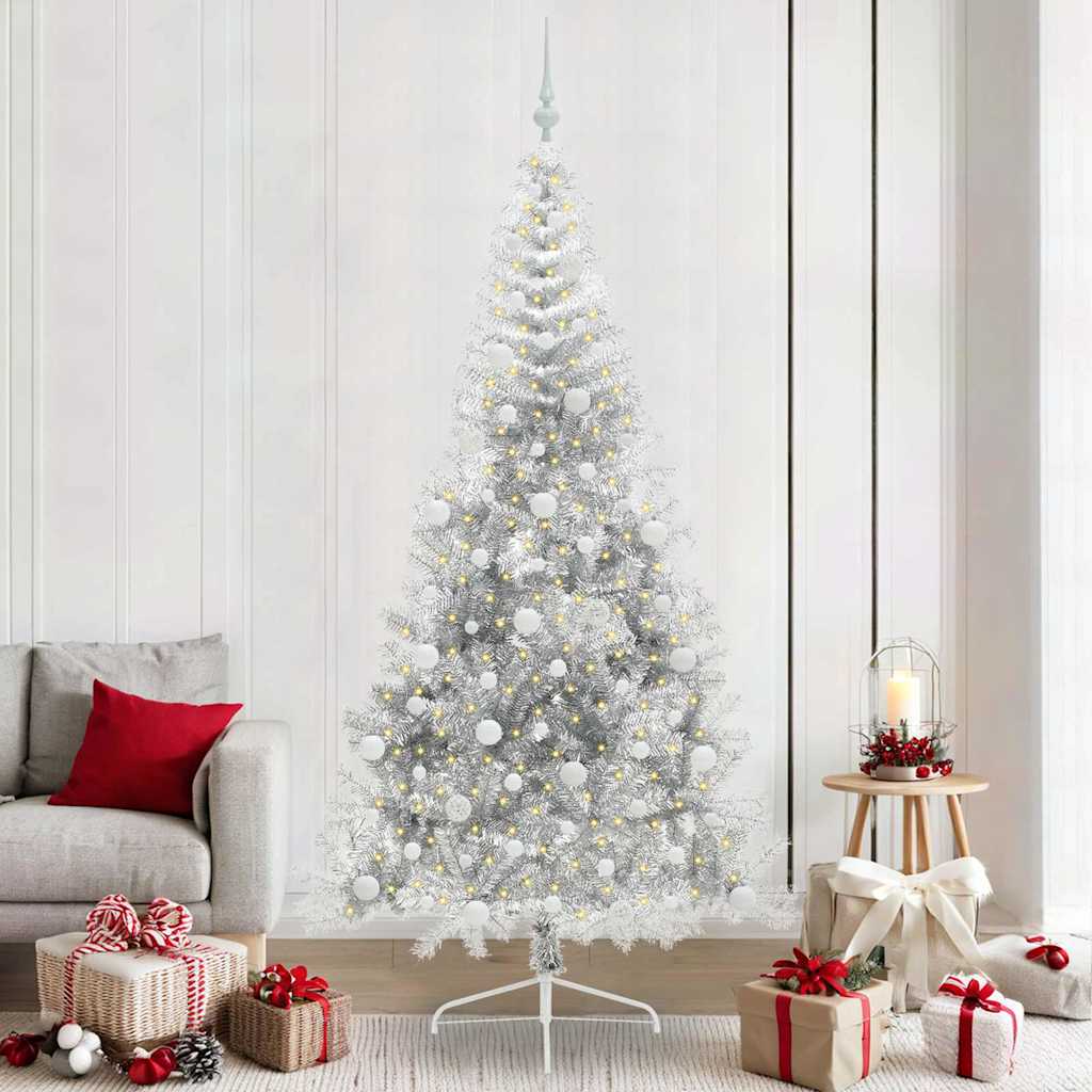 Albero Di Natale Artificiale Con Luci Integrate Argento 240 cm